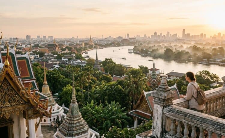 Viaje por Tailandia con templos y paisaje tropical